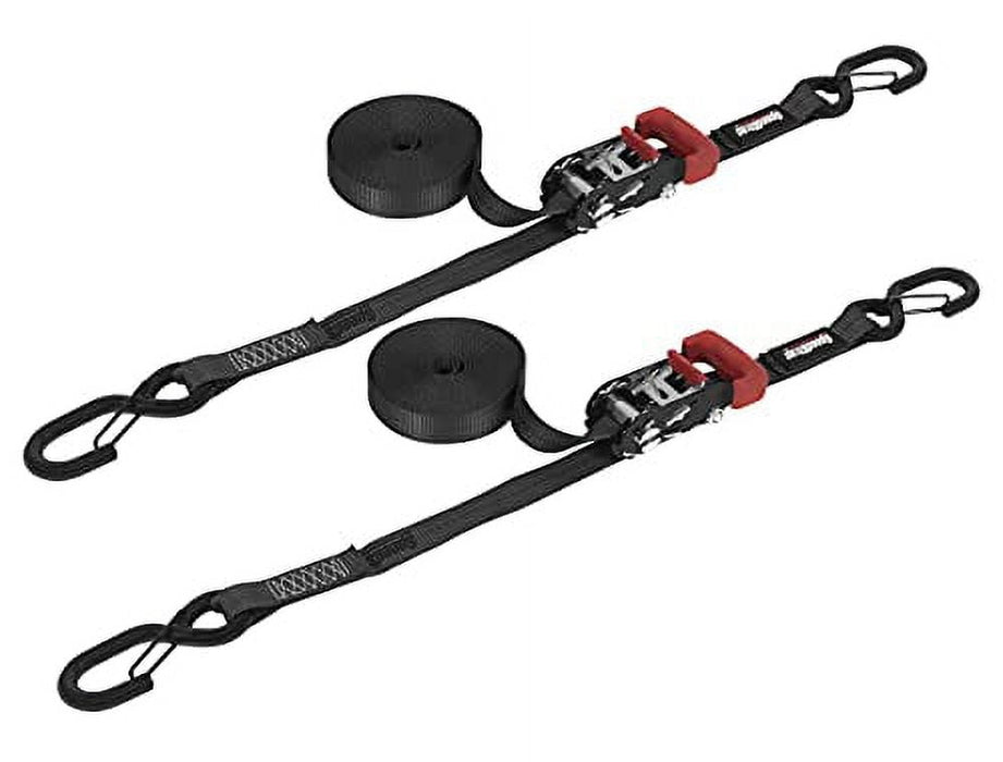 SpeedStrap 1In x 15Ft Ratchet Tie Down w/ Snap FtSFt Hooks (2 Pack) Black 11501-2