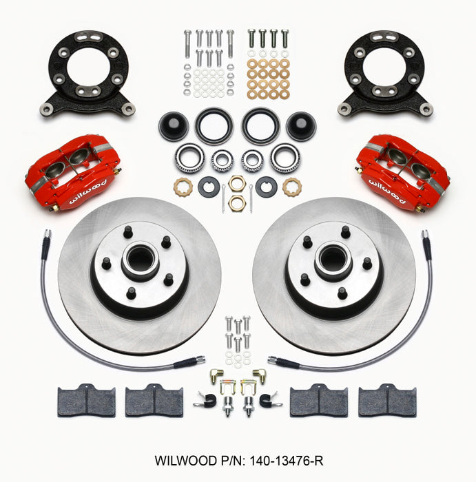 Wilwood Forged Dynalite-M Front Kit 11.30in 1 PC Rotor&Hub Red 1965-1969 Mustang Disc & Drum Spindle 140-13476-R