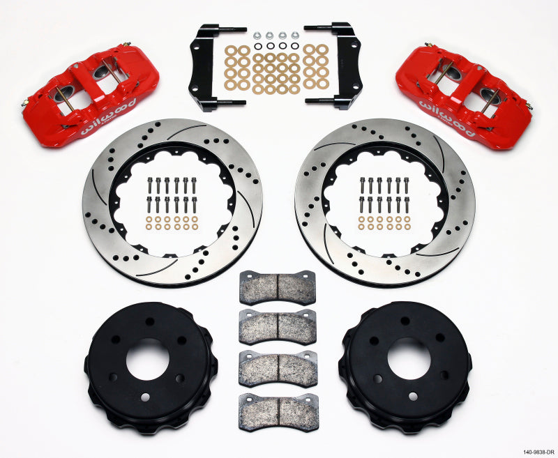 Wilwood AERO4 RearTruck Kit 14.25in Drill Red 1999-2010 GM 1500-SUV 2 Piston OE Caliper 140-9838-DR