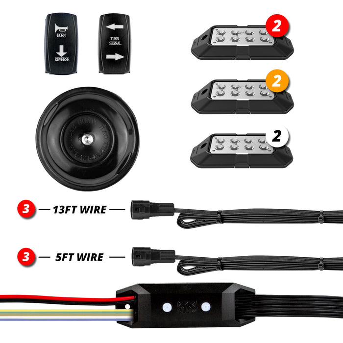 XKGLOW STA UTV Signal + Horn Kit - 2 White 2 Red 2 Amber Pods