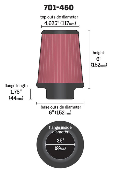 Airaid Universal Air Filter Cone 3 1/2 x 6 x 4 5/8 x 6 701-450