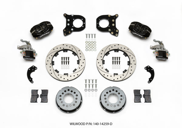 Wilwood Forged Dynalite P/S Rear Kit w/MC4 P-Brake Drilled Chev 12 Bolt w/Clip Elimin-Staggered 140-14259-D