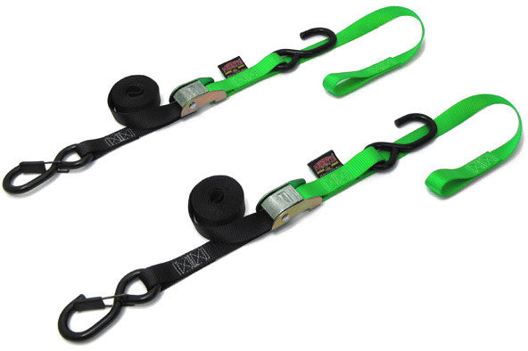 Powertye Tie-Down Cam Sec Hook Soft-Tye 1"X6' Black/Green Pair 23625-S