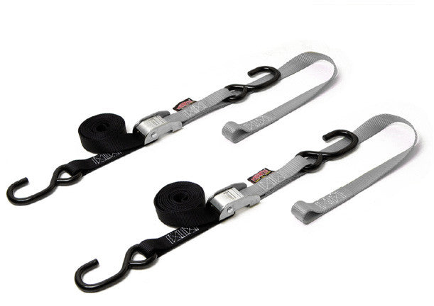 Powertye Tie-Down Cam S-Hook Soft-Tye 1"X6' Black/Silver Pair 23624 BK/CHRM