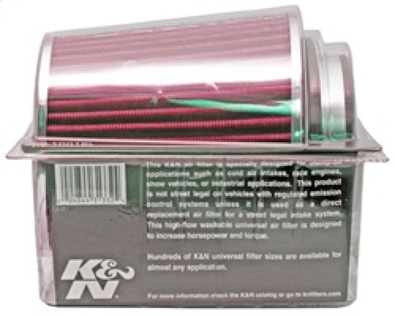 K&N Universal Air Filter Chrome Round Tapered Red 4in Flange ID x 1.125in Flange Length x 5.5in H RG-1001RD