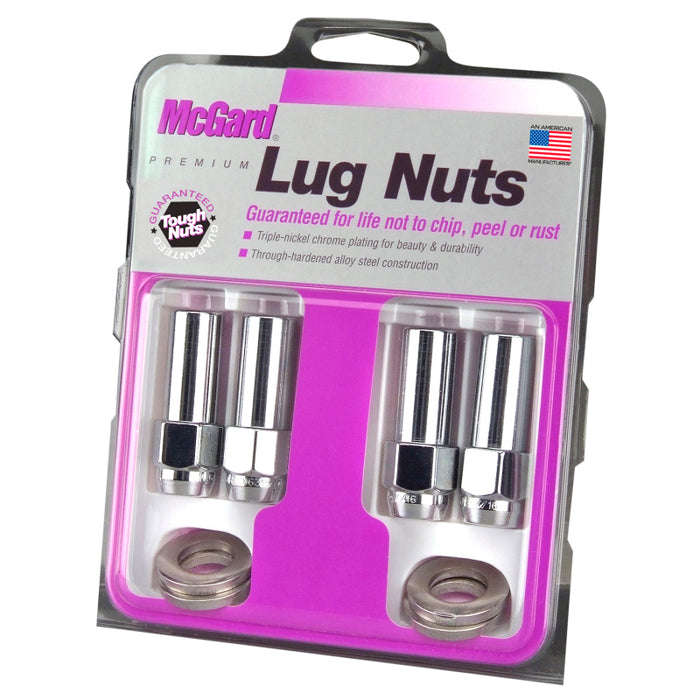 McGard Hex Lug Nut (X-Long Shank) M12X1.5 CTR Washer / 13/16 Hex / 2.27in. Length (4-Pack) Chrome 63016