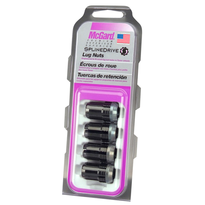 McGard SplineDrive Lug Nut (Cone Seat) M12X1.5 / 1.24in. Length (4-Pack) Black (Req. Tool) 65357BK