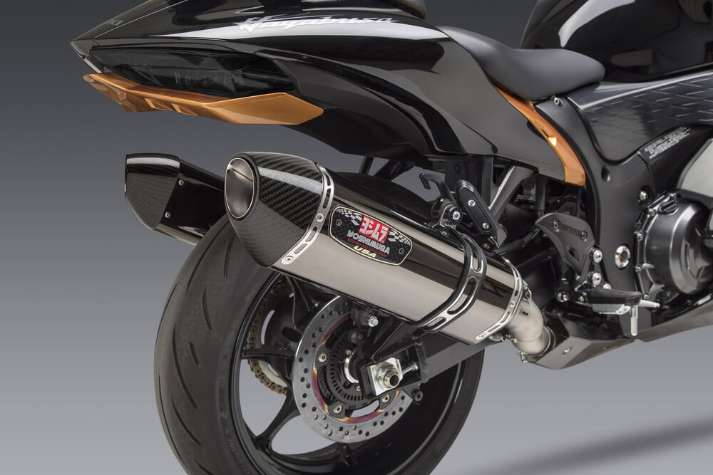 Yoshimura R-77 Onyx Race Series Dual Slip-On Stainless Steel Muffler Onyx Carbon Fiber End Cap 1121120920