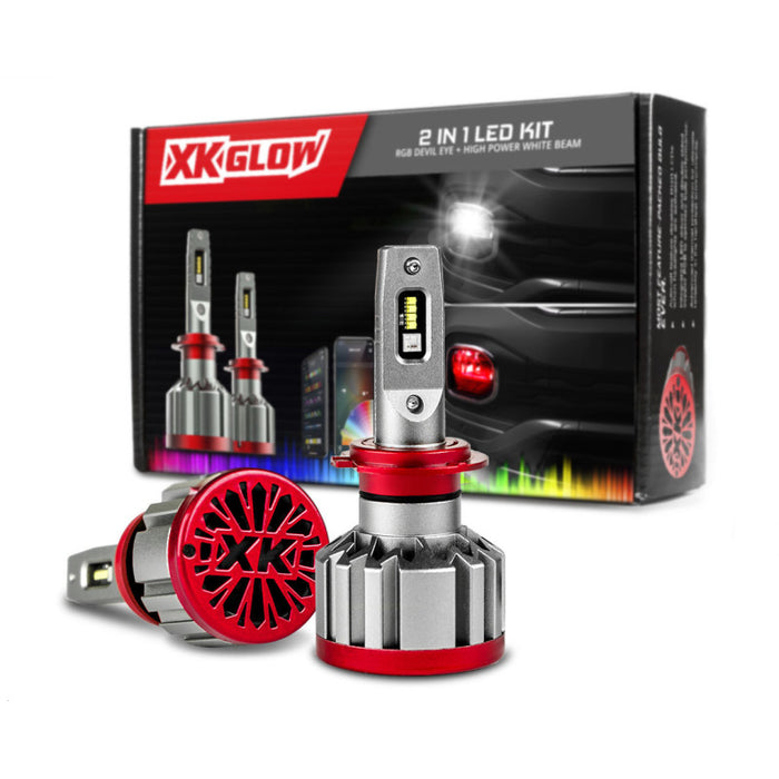 XK Glow RGB 2In1 LED Headlight Bulb Million Color XKCHROME App RGB/LED Headlight Kit 1x H4 XK045004-H4-M