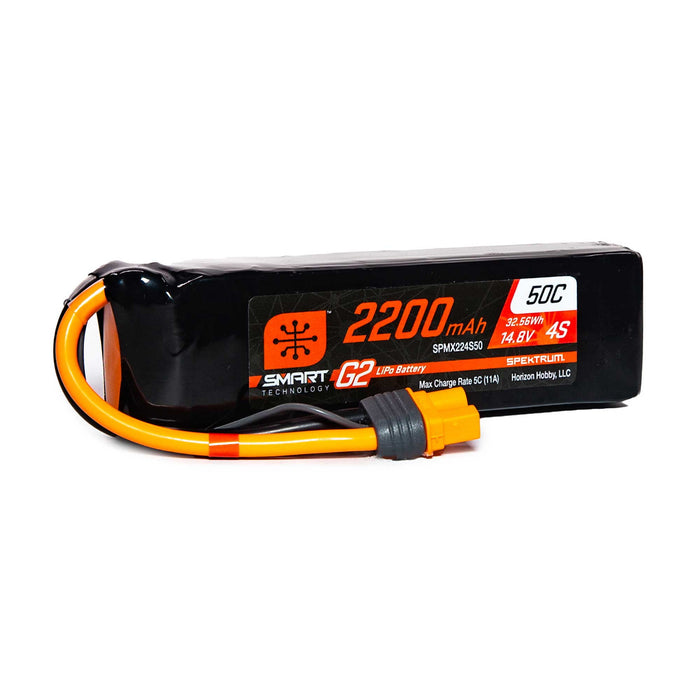 Spektrum SMART 2200mAh 4S 14.8V Smart G2 LiPo 50C IC3 SPMX224S50 Airplane Batteries