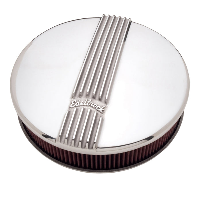 Edelbrock Air Cleaner Classic Series Round Aluminum Top Cloth Element 14In Dia X 3 9In Polished 4117