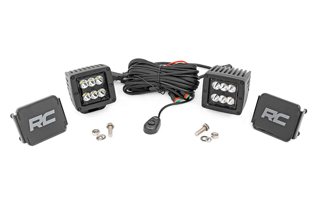 Rough Country Black Series Led Light Pair Square 2 Inch Spot 70903BL