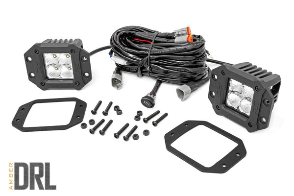 Rough Country Chrome Series Led Light Pair 2 Inch Flush Mount Amber Drl 70803DRLA
