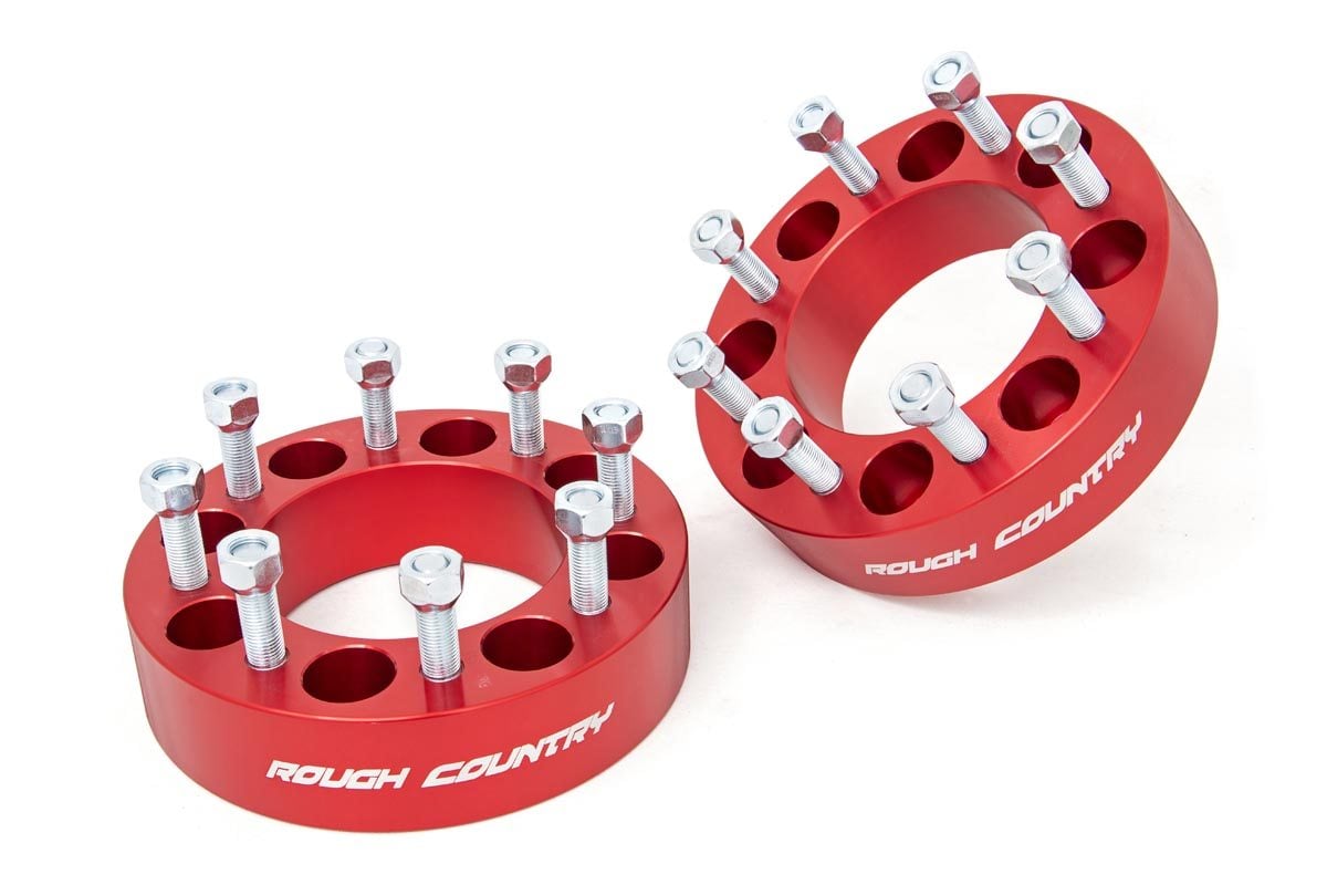 Rough Country 2 Inch Wheel Spacers 8X6.5 Red Multiple Makes & Models ( Fits Chevy/GMC/RAM) 1095RED