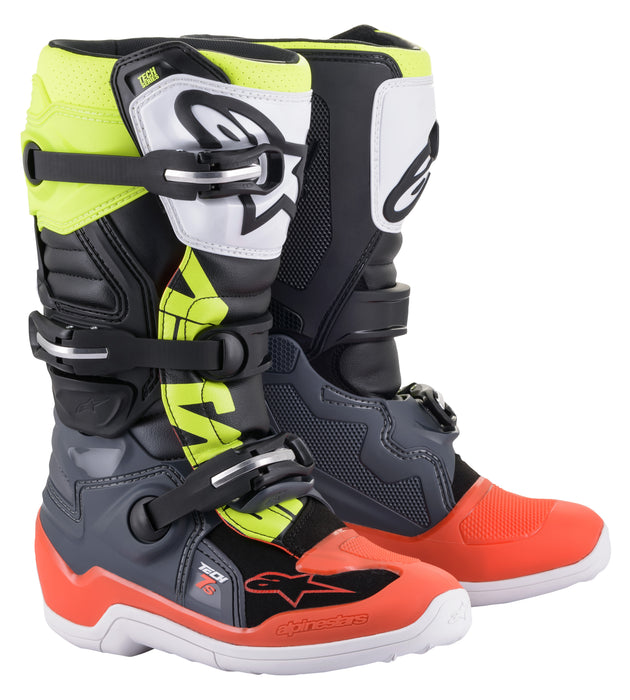 Alpinestars 2015017-9058-4 Tech 7S Boots Dark Grey/Red Fluo/Yellow Fluo Sz 04