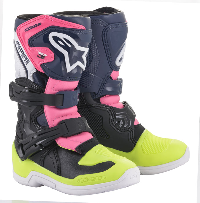 Alpinestars Youth Tech 3S Motocross Boot, Black/Dark Blue/Pink, 13