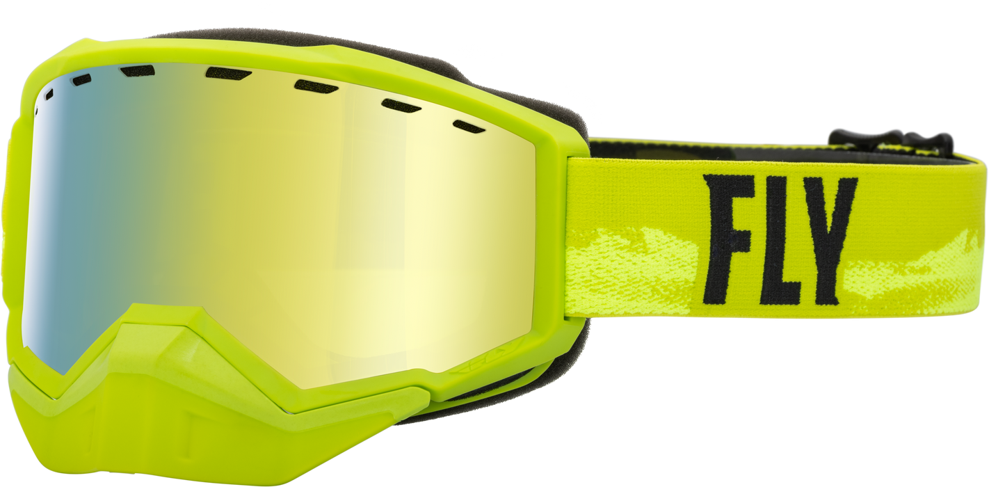 Fly Racing 2023 Focus Snow Goggle (Green/Black W/Gold Mirror/Yellow Lens, Adult)