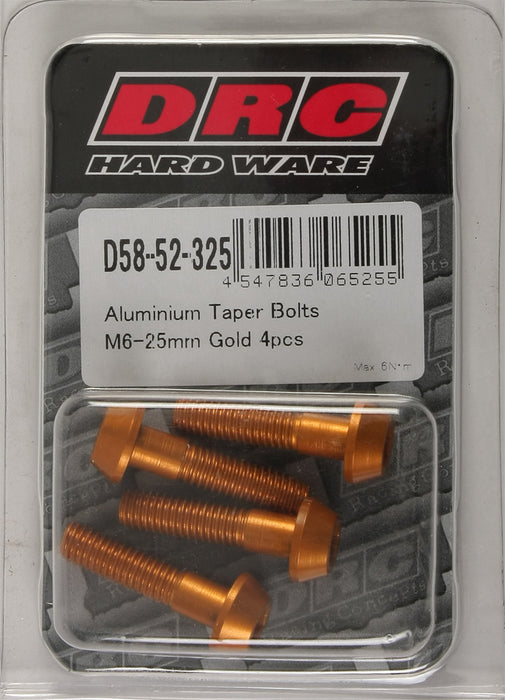 4/PC DRC ALUM M6 TAPER BOLTS 25MM GLD