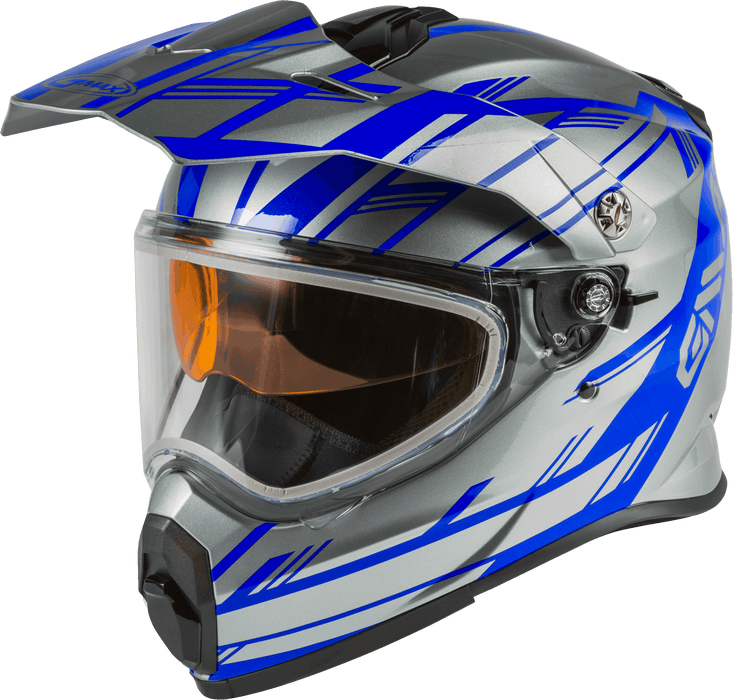 GMAX AT-21S Adventure Dual Lens Shield Snow Helmet (Silver/Blue, Large)