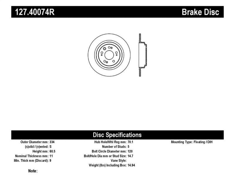 StopTech Slotted & Drilled Sport Brake Rotor 127.40074R