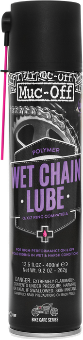 Muc Off Wet Motorcycle Chain Lube, 400 Milliliters - Premium Motorbike Chain Lubricant Spray - Formulated for Wet Weather Conditions