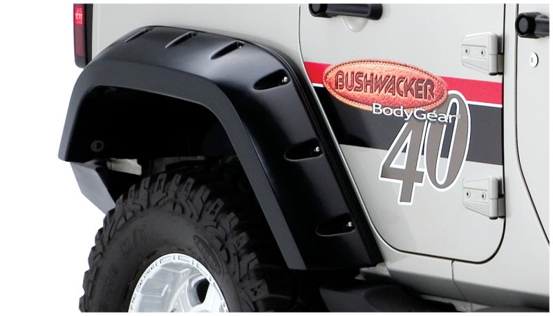 Bushwacker 07-18 compatible with Jeep Wrangler Unlimited Max Pocket Style Flares 2pc Extended Coverage Black 10044-02