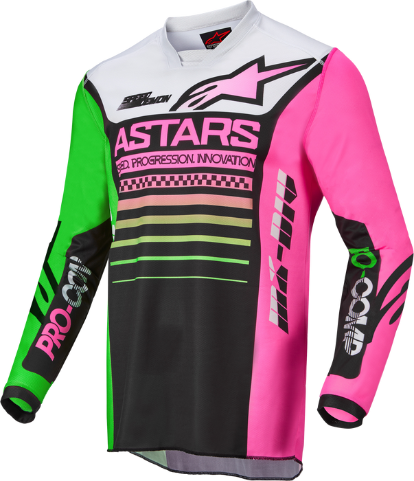 Alpinestars Youth Racer Compass Jersey Blk/Grn Neon/Pink Fluo Yl (3772122-1669-L)