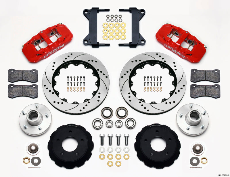 Wilwood AERO6 Front Hub Kit 14.00 Drilled-Red Chevy C-10 60-87 CPP Drop Spindle 140-13692-DR