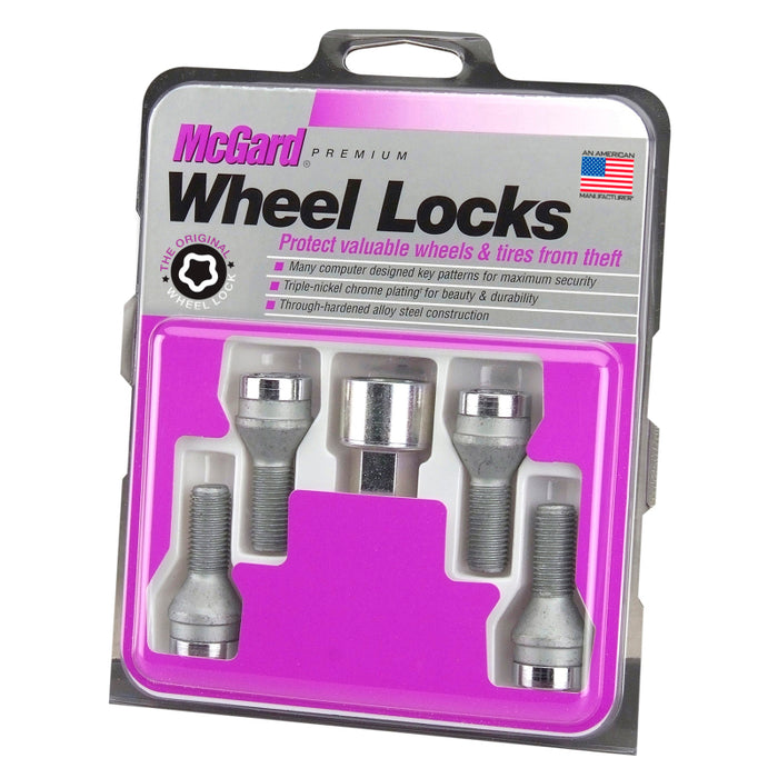 McGard Wheel Lock Bolt Set 4pk. (Cone Seat) M14X1.5 / 19mm Hex / 31.0mm Shank Length Chrome 27000