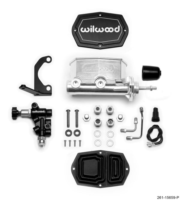 Wilwood Compact Tandem M/C 7/8in Bore w/RH Bracket and Valve (Pushrod) Ball Burnished 261-15659-P