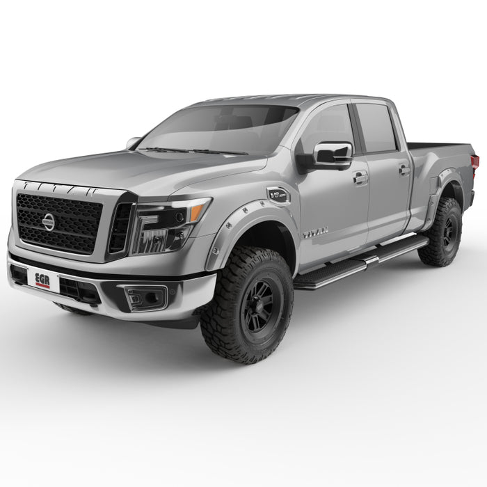 EGR 16+ Compatible with Nissan Titan XD Bolt-On Look Color Match Fender Flares Set Liquid Platinum Metallic 795904-K23