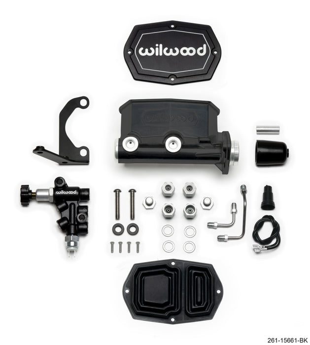 Wilwood Compact Tandem M/C 1in Bore w/RH Bracket and Valve Black 261-15661-BK