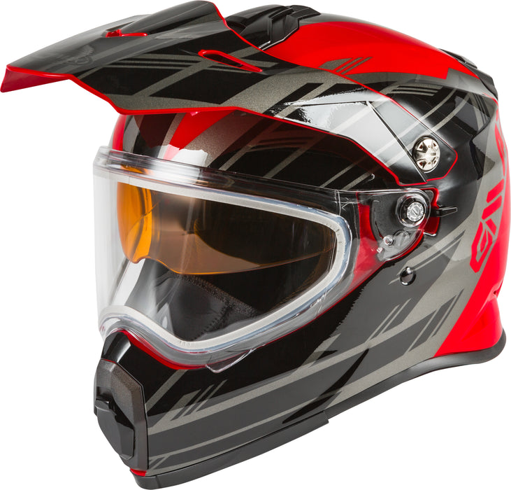 GMAX AT-21S Adventure Dual Lens Shield Snow Helmet (Red/Black/Silver, Youth Small)