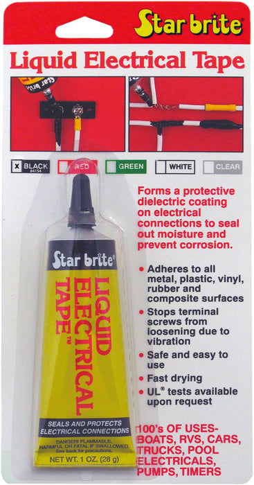 STAR BRITE Liquid Electrical Tape, Black -1 OZ Tube with Precision Applicator Tip - Superior Adhesion & Flexible Protection for Frayed Cables, Terminals & Electric Splices (084154)