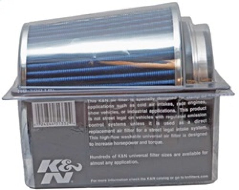 K&N Universal Air Filter Chrome Round Tapered Blue 4in Flange ID x 1.125in Flange Length x 5.5in H RG-1001BL