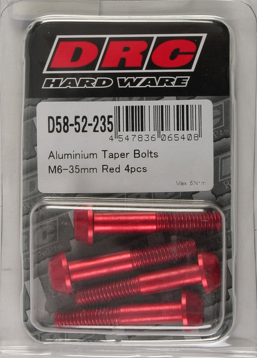 4/PC DRC ALUM M6 TAPER BOLTS 35MM RED