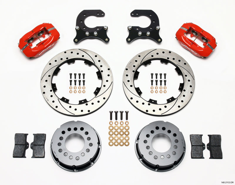 Wilwood Forged Dynalite P/S Rear Kit Drilled Red Chev 12 Bolt w C-Clips 140-2112-DR