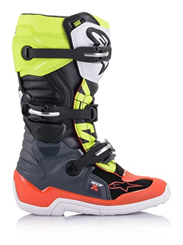 Alpinestars unisex adult Grey/ Fluo/Yellow Tech 7S Boots Dark Grey Red Fluo Yellow Fluo Sz 08, Multi, 8 US