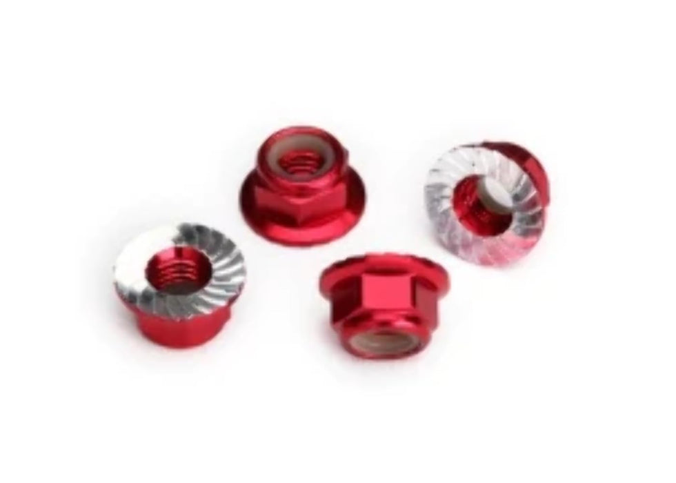 Traxxas 8447R Red Serrated Aluminum 5mm Flanged Nylon Locking Nuts