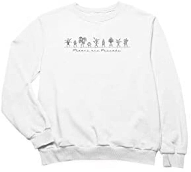 Women's Plants are Friends Funny Crewneck Pullover Design Long Sleeve Sweatshirt White Medium