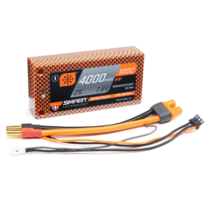 Spektrum SMART 4000mAh 2S 7.6V 100C Smart HV LiPo Short 5mm Tubes SPMX40002S100HT Car Batteries & Accessories