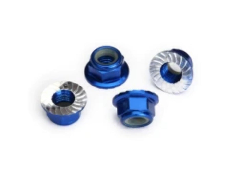 Traxxas 8447X Serrated Aluminum 5mm Flanged Nylon Locking Nuts Blue