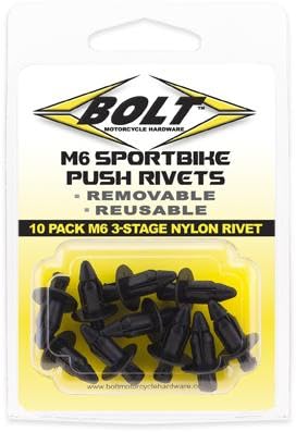 Bolt Motorcycle Hardware 2005-6SRIV M6 Three Stage Push Rivet Kit 10 Piece