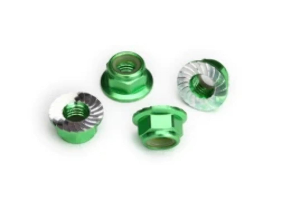 Traxxas 8447G Green Serrated Aluminum 5mm Flanged Nylon Locking Nuts