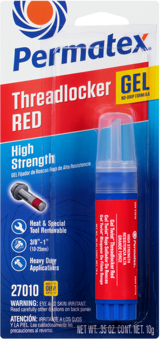 Permatex 27010 High Strength Threadlocker Red Gel Twist, 10 g