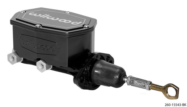 Wilwood Compact Tandem Master Cylinder 1.12in Bore w/Pushrod Fits Mustang (Black) 260-15543-BK