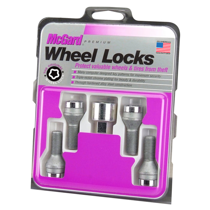 McGard Wheel Lock Bolt Set 4pk. (Cone Seat) M12X1.25 / 19mm Hex / 25.6mm Shank Length Chrome 27261