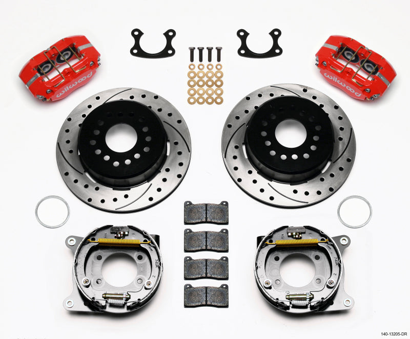 Wilwood Dynapro Dust-Boot P/S Park Brake Kit Drilled Red Small Ford 2.66in Offset 140-13205-DR