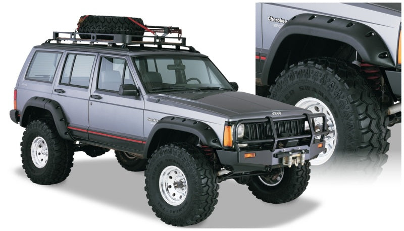 Bushwacker 84-01 compatible with Jeep Cherokee Cutout Style Flares 4pc Fits 4-Door Sport Utility Only Black 10911-07