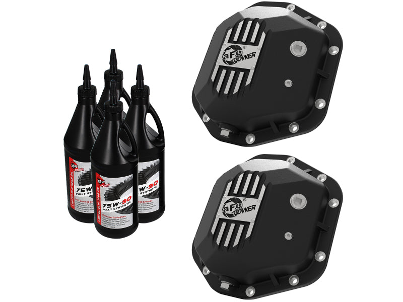 aFe Power Pro Series Dana 44 Front & Rear Diff Cover Black w/ Mach Fins 97-18 compatible with Jeep Wrangler (TJ/JK) 46-7111BB